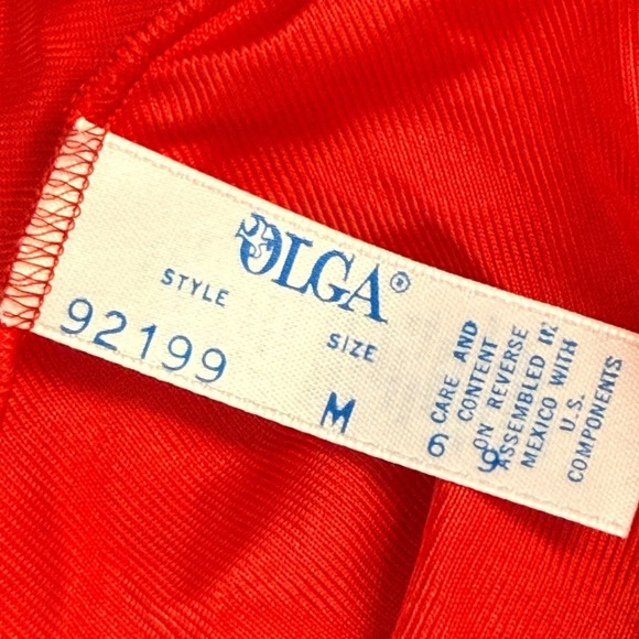 VTG Rare Olga Red Ruched Bow Maxi Nightgown/Slip  Size M Romantic Feminine - Picture 7 of 8